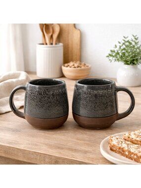 Handmade Ceramic Coffee Mug Set Signed Rustic Two Tone Glaze 10oz Artisan Cups